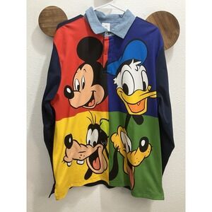 Disney Store Mickey & Friends Colorblock Rugby Shirt Women's Large 90's Inspired